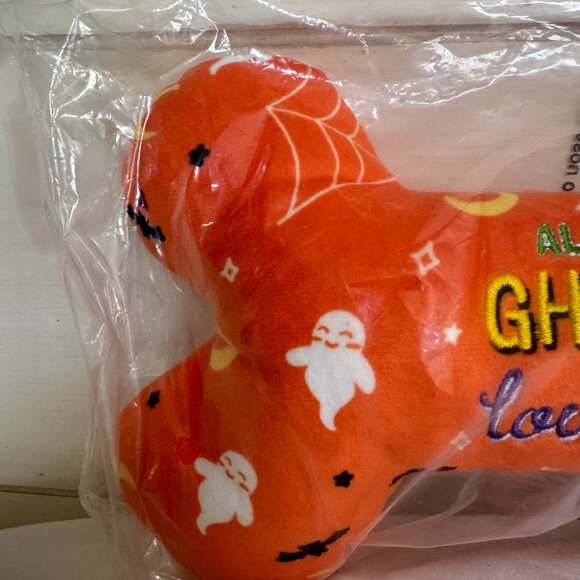 NWT, Frisco Halloween All the Ghouls Love Me Bone, Plush Squeaky Dog Toy, Orange - Picture 6 of 8